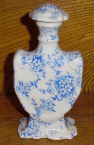 Antique Floral Blue Transfer Perfume Bottle - 5 "