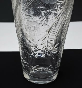 Huge Antique American Brilliant Period Cut Rock Crystal Vase Engraved Flowers 2
