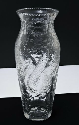 Huge Antique American Brilliant Period Cut Rock Crystal Vase Engraved Flowers 3