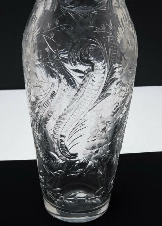 Huge Antique American Brilliant Period Cut Rock Crystal Vase Engraved Flowers 4