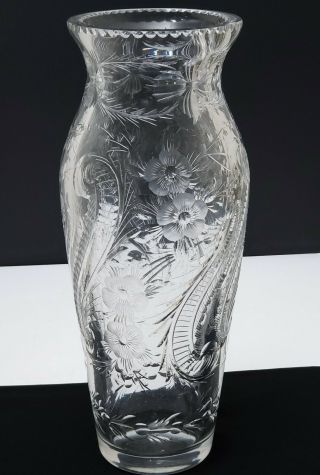 Huge Antique American Brilliant Period Cut Rock Crystal Vase Engraved Flowers 5