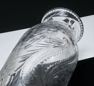 Huge Antique American Brilliant Period Cut Rock Crystal Vase Engraved Flowers 7