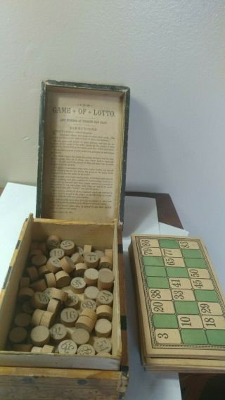 Antique Early 1900s Game Of Lotto In Wooden Box Display Piece