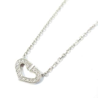 Authentic Cartier C Heart Pave Diamond Necklace 18k White Gold Vintage