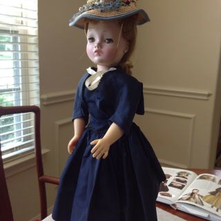 Vintage Madame Alexander Outfit For Cissy 21 " Navy Dress With Bolero And Hat