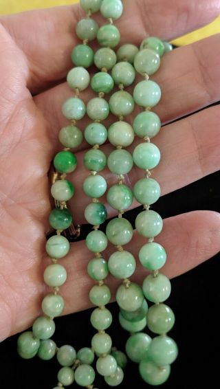 Antique Vintage Jadeite Jade Bead Necklace Sterling Silver Clasp