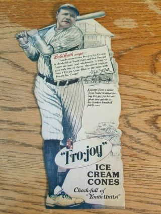Rare 1920s Fro Joy Ice Cream Babe Ruth Store Display Sign Vintage Old Baseball
