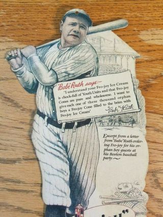 Rare 1920s Fro Joy Ice Cream Babe Ruth Store Display Sign Vintage old Baseball 2