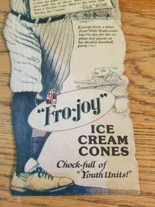 Rare 1920s Fro Joy Ice Cream Babe Ruth Store Display Sign Vintage old Baseball 3