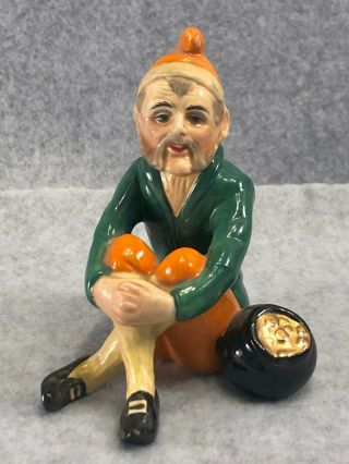 Vintage Irish Dresden 3.  5 " Leprechaun With Pot Of Gold Figurine Ex