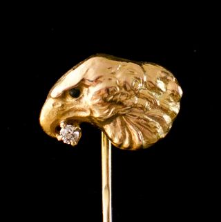 Antique 14k American Gold Eagle With.  03 Diamond Mens Stick Pin