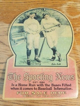 Rare 1930 Baseball Sporting News Babe Ruth Lou Gehrig Vintage Store Display Sign