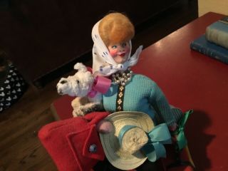 Vintage Klumpe Roldan Doll Lady W/ Dog Purse Hat Luggage Pearls Etc C 1950 - 60