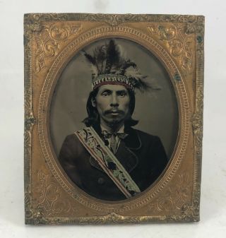 Antique 1/6 Plate Native American Ambrotype Hand Colored Photograph Man