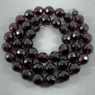 Stunning Antique Faceted Cherry Amber Garnet Bead Necklace 1930s