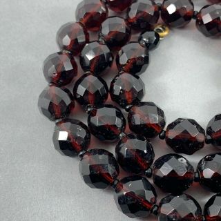 Stunning Antique Faceted Cherry Amber Garnet Bead Necklace 1930s 2
