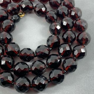 Stunning Antique Faceted Cherry Amber Garnet Bead Necklace 1930s 4