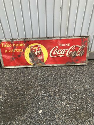 Rare Large Vintage 1938 Coca Cola Soda Pop Bottle 54 " Embossed Metal Sign