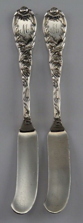 Rare Pair Tiffany & Co Sterling Silver Chrysanthemum Pate Knives M Mono (2/6)