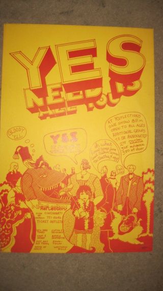 Early Yes Concert Poster Reflections Club Cincinnati 1971 Rare Fragile