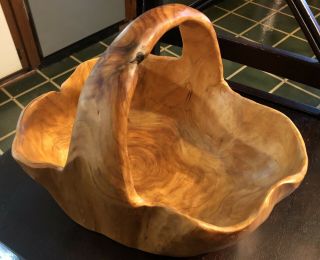 Unique Carved Wood Wooden Bowl With Handle Rustic Burl Root Basket