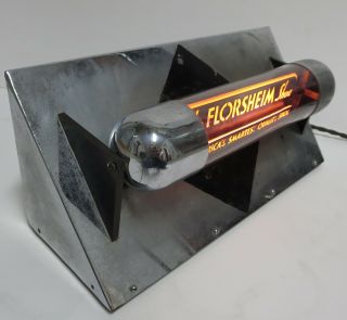 RARE Florsheim Shoes Vacuum Tube Lighted Display Store Sign Neon Bubbler Vintage 2