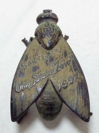 RARE Old 1897 SIMPSON IRON Cast Iron OHIO STATE FAIR Fly Souvenir MATCH HOLDER 6