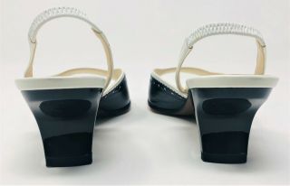 Vintage Christian Dior Navy Blue White Sandals Slingbacks Cuban Heels Size 37 7 3