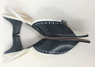 Vintage Christian Dior Navy Blue White Sandals Slingbacks Cuban Heels Size 37 7 5