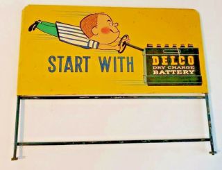 Rare Vintage Delco Battery Metal Sign 16”x 8”