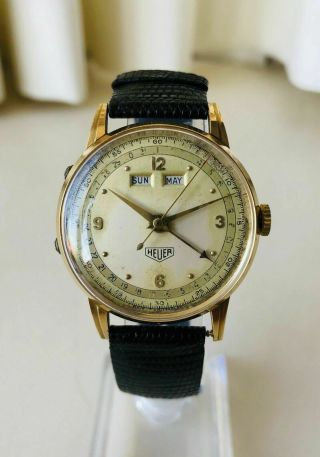 Rare,  Vintage & Old 1953 Heuer Solid 18k Gold Triple Date Calender Men’s Watch