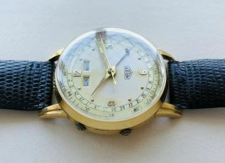 Rare,  Vintage & Old 1953 Heuer Solid 18K Gold Triple Date Calender Men’s Watch 4