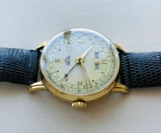Rare,  Vintage & Old 1953 Heuer Solid 18K Gold Triple Date Calender Men’s Watch 6