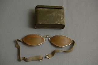 Vintage Ww2 Wwii French Pilot Aviator Flight Goggles With Metal Case
