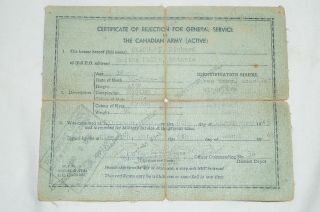 Ww2 Canadian Certificate Of Rejection For General Service Documents