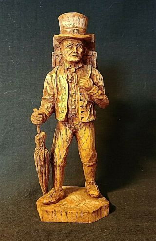 Vintage Time Traveler Wood Hand - Carved Figurine Statue