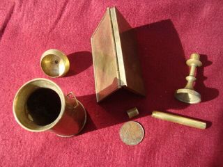 5 OLD BRASS/METAL MAGICIANS PROPS VINTAGE MAGIC TRICKS - INC 1936 TRICK PENNY 3