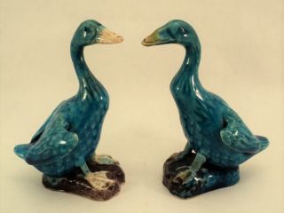 Vtg Chinese Export Turquoise Blue Glaze Ducks - Estate