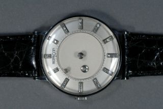 Rare Vintage 14k Solid Le Coultre Diamond Mystery Dial Mens Wristwatch