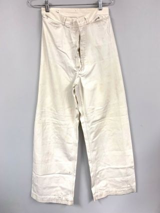 Small Mens 30wx31l Vtg World War Ii White Cotton Naval Uniform Button - Fly Pants
