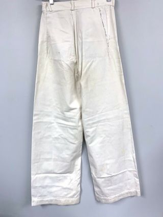 Small Mens 30Wx31L VTG World War II white cotton naval uniform button - fly pants 3