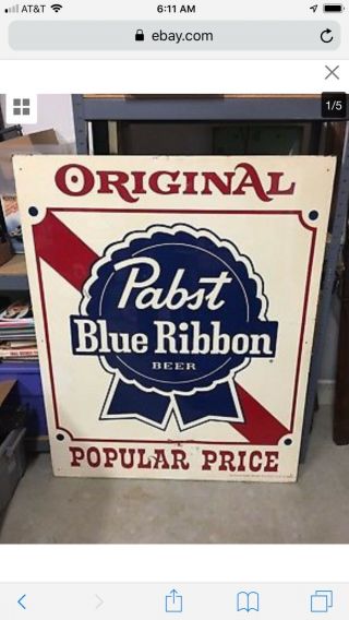 Rare Vintage Pabst Blue Ribbon Beer Advertising Sign.  51”x42”