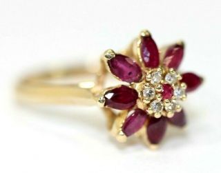 Vintage Ruby,  Diamond,  14k Yellow Gold Womens Cocktail Ring: Size 5.  5,  3.  1 Grams