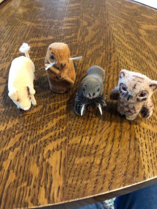 Four Kunstlerschutz Flocked Animals - Beaver,  Walrus,  Pig,  Owl.