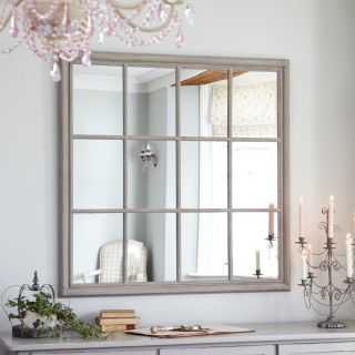 120 X 120cm Giant Wooden Square Window Mirror - Rustic Grey