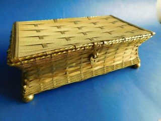 Vintage Woven Gilt Metal Strapping & Wire Jewellery Casket Trinket Box