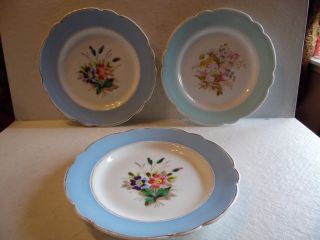 3 Vintage Hand Painted Scalloped Edge Floral Plates 8 1/8 " D