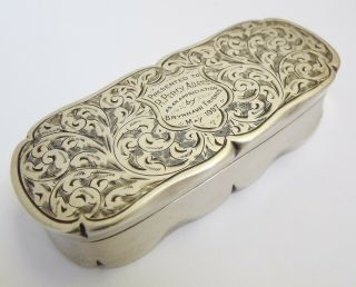 Handsome Large English Antique 1902 Solid Sterling Silver Presentation Snuff Box