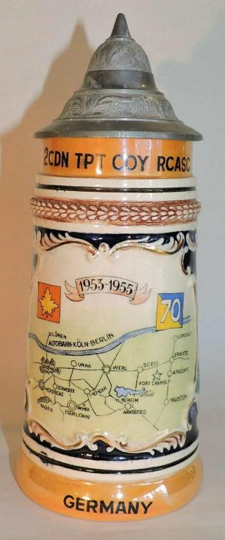 1953 - 1954 RCASC CANADIAN ARMY BEER STEIN 2 CDN TRANSPORT COMPANY OCCU.  GERMANY 3