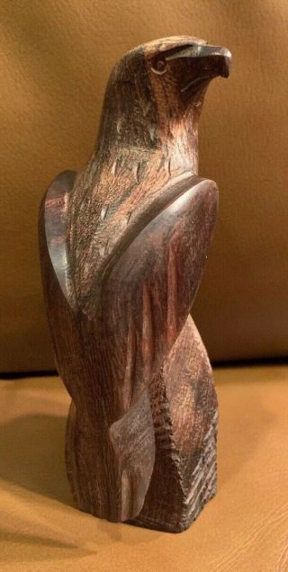 Hand Carved Iron Wood Eagle Bird Sculpture Vintage Mexico Primitive Art Figurine